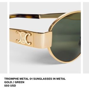 Brand New Celine Triomphe Metal 01 Sunglasses Gold/Green